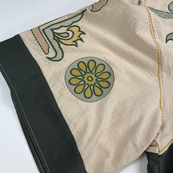 Veveret Flowy Boho Embroidered Mini Dress Boxy Oversized Khaki Green Size S - Picture 11 of 15